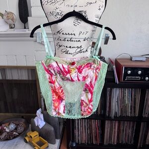 Finesse Pink and Green Lace Corset